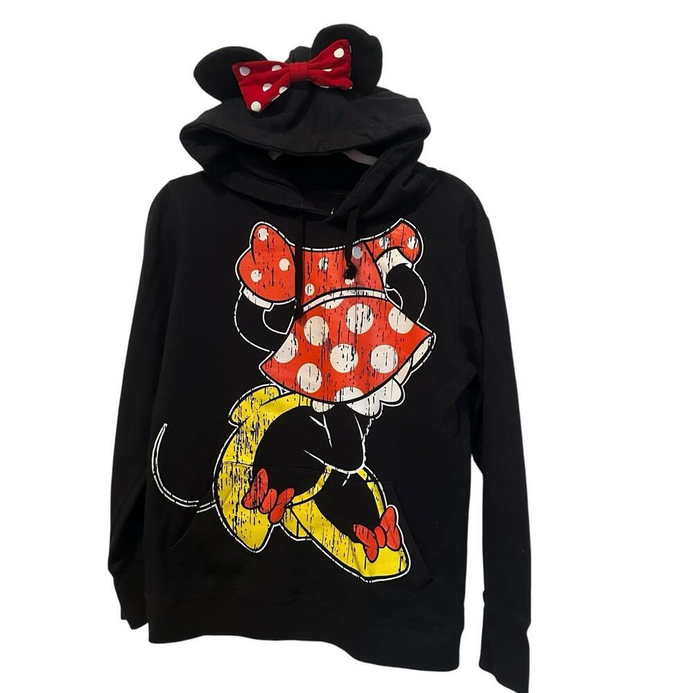 Disney Black Minnie Mouse Hoodie with Red Bow and Yellow Accents